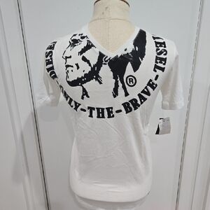 Diesel White Tee with Black Graphic Medium 10-12 Years Old